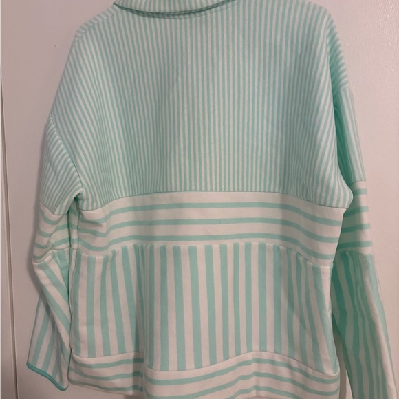 NWT Crown & Ivy Aqua Striped Quarter-Zip Top - Picture 2 of 3